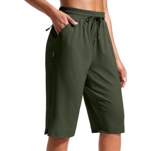 imageG Gradual Womens 13 Long Hiking Shorts with Zipper Pocket Lightweight Quick Dry Knee Length Bermuda Shorts for WomenOlive