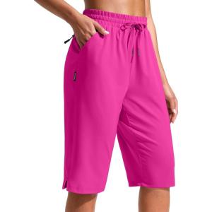 imageG Gradual Womens 13 Long Hiking Shorts with Zipper Pocket Lightweight Quick Dry Knee Length Bermuda Shorts for WomenRose
