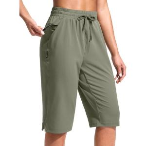 imageG Gradual Womens 13 Long Hiking Shorts with Zipper Pocket Lightweight Quick Dry Knee Length Bermuda Shorts for WomenSage Grey