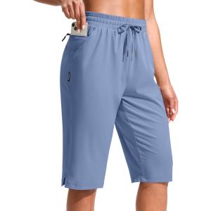 imageG Gradual Womens 13 Long Hiking Shorts with Zipper Pocket Lightweight Quick Dry Knee Length Bermuda Shorts for WomenSlate Blue
