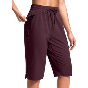 imageG Gradual Womens 13 Long Hiking Shorts with Zipper Pocket Lightweight Quick Dry Knee Length Bermuda Shorts for WomenWine