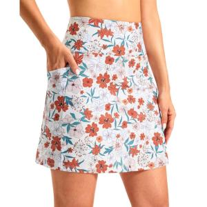 imageG Gradual Womens 18 Long Swim Skirt with Pockets High Waisted Modest Swimsuit Tummy Control Bathing Suit Bottoms for WomenOrange Flower