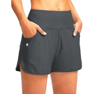 imageG Gradual Womens 3 High Waisted Swim Board Shorts with Pockets Quick Dry Swimsuit Bottoms Bathing Suit for Women with LinerDark Grey