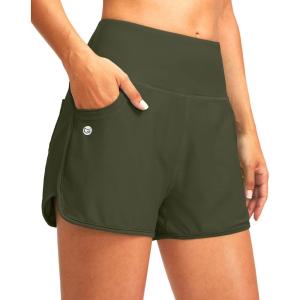 imageG Gradual Womens 3 High Waisted Swim Board Shorts with Pockets Quick Dry Swimsuit Bottoms Bathing Suit for Women with LinerOlive