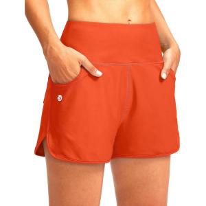 imageG Gradual Womens 3 High Waisted Swim Board Shorts with Pockets Quick Dry Swimsuit Bottoms Bathing Suit for Women with LinerOrange