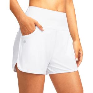 imageG Gradual Womens 3 High Waisted Swim Board Shorts with Pockets Quick Dry Swimsuit Bottoms Bathing Suit for Women with LinerWhite