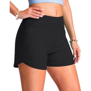 imageG Gradual Womens 4 Swim Board Shorts High Waisted Tummy Control Swimsuit Bathing Suit Bottoms for Women with Liner PocketBlack