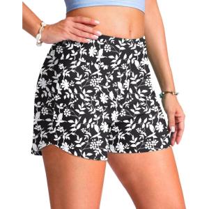 imageG Gradual Womens 4 Swim Board Shorts High Waisted Tummy Control Swimsuit Bathing Suit Bottoms for Women with Liner PocketBlack Floral
