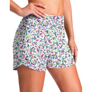 imageG Gradual Womens 4 Swim Board Shorts High Waisted Tummy Control Swimsuit Bathing Suit Bottoms for Women with Liner PocketE Boho Flower