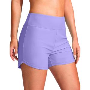 imageG Gradual Womens 4 Swim Board Shorts High Waisted Tummy Control Swimsuit Bathing Suit Bottoms for Women with Liner PocketLight Purple