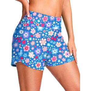 imageG Gradual Womens 4 Swim Board Shorts High Waisted Tummy Control Swimsuit Bathing Suit Bottoms for Women with Liner PocketNavy Flower