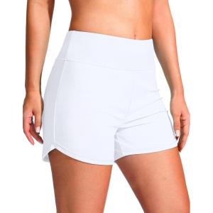 imageG Gradual Womens 4 Swim Board Shorts High Waisted Tummy Control Swimsuit Bathing Suit Bottoms for Women with Liner PocketWhite