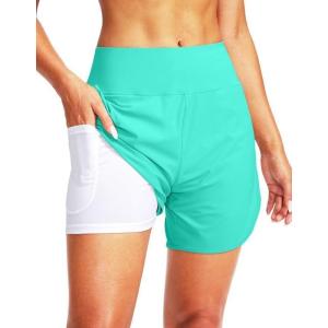 imageG Gradual Womens 5 High Waisted Swim Board Shorts Quick Dry UPF 50 Swimming Beach Shorts for Women with Liner PocketsCyan