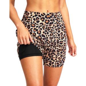 imageG Gradual Womens 5 High Waisted Swim Board Shorts Quick Dry UPF 50 Swimming Beach Shorts for Women with Liner PocketsLeopard