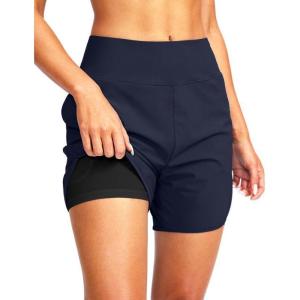 imageG Gradual Womens 5 High Waisted Swim Board Shorts Quick Dry UPF 50 Swimming Beach Shorts for Women with Liner PocketsNavy