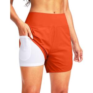 imageG Gradual Womens 5 High Waisted Swim Board Shorts Quick Dry UPF 50 Swimming Beach Shorts for Women with Liner PocketsOrange