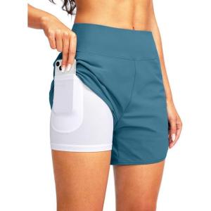 imageG Gradual Womens 5 High Waisted Swim Board Shorts Quick Dry UPF 50 Swimming Beach Shorts for Women with Liner PocketsPetrol Blue