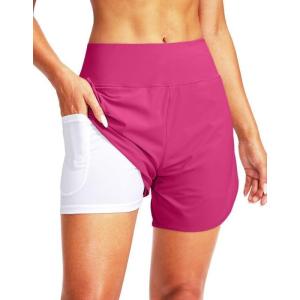 imageG Gradual Womens 5 High Waisted Swim Board Shorts Quick Dry UPF 50 Swimming Beach Shorts for Women with Liner PocketsRosy