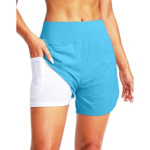 imageG Gradual Womens 5 High Waisted Swim Board Shorts Quick Dry UPF 50 Swimming Beach Shorts for Women with Liner PocketsSky Blue