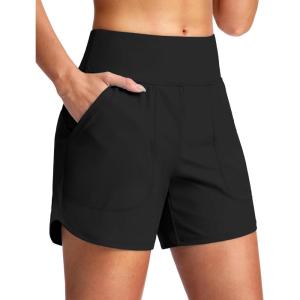 imageG Gradual Womens 5 Swim Board Shorts Quick Dry High Waisted Beach Shorts for Women Swimsuit Bottoms with Liner PocketsBlack