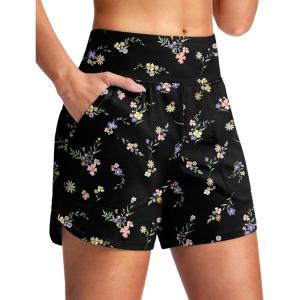 imageG Gradual Womens 5 Swim Board Shorts Quick Dry High Waisted Beach Shorts for Women Swimsuit Bottoms with Liner PocketsBlack Floral
