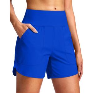 imageG Gradual Womens 5 Swim Board Shorts Quick Dry High Waisted Beach Shorts for Women Swimsuit Bottoms with Liner PocketsBlue