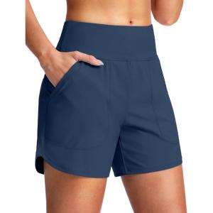 imageG Gradual Womens 5 Swim Board Shorts Quick Dry High Waisted Beach Shorts for Women Swimsuit Bottoms with Liner PocketsDark Blue
