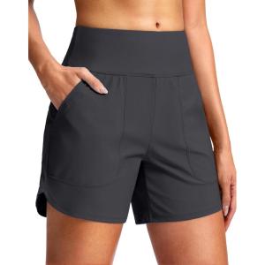 imageG Gradual Womens 5 Swim Board Shorts Quick Dry High Waisted Beach Shorts for Women Swimsuit Bottoms with Liner PocketsDark Grey