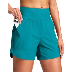 imageG Gradual Womens 5 Swim Board Shorts Quick Dry High Waisted Beach Shorts for Women Swimsuit Bottoms with Liner PocketsLake Blue