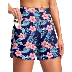 imageG Gradual Womens 5 Swim Board Shorts Quick Dry High Waisted Beach Shorts for Women Swimsuit Bottoms with Liner PocketsNavy Flower