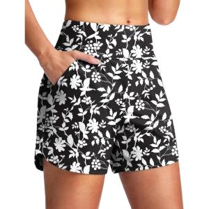 imageG Gradual Womens 5 Swim Board Shorts Quick Dry High Waisted Beach Shorts for Women Swimsuit Bottoms with Liner PocketsWhite Flower