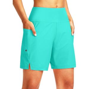 imageG Gradual Womens 7 Long Swim Board Shorts High Waisted Quick Dry Beach Swimming Shorts for Women with Liner PocketsCyan