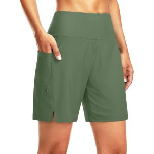 imageG Gradual Womens 7 Long Swim Board Shorts High Waisted Quick Dry Beach Swimming Shorts for Women with Liner PocketsSage