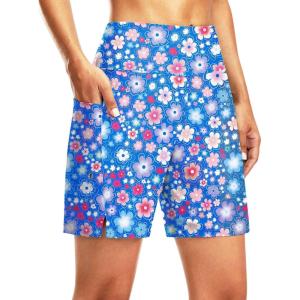 imageG Gradual Womens 7 Long Swim Board Shorts High Waisted Quick Dry Beach Swimming Shorts for Women with Liner PocketsSun Flower