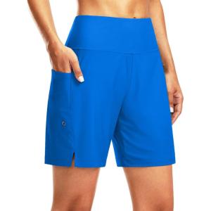 imageG Gradual Womens 7 Long Swim Board Shorts High Waisted Quick Dry Beach Swimming Shorts for Women with Liner PocketsVivid Blue