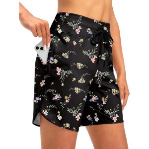 imageG Gradual Womens 7 Quick Dry High Waisted Swim Board Shorts with Zipper Pockets UPF 50 Beach Shorts for Women with LinerBlack Floral