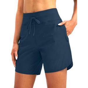 imageG Gradual Womens 7 Quick Dry High Waisted Swim Board Shorts with Zipper Pockets UPF 50 Beach Shorts for Women with LinerBlue