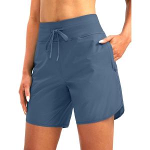 imageG Gradual Womens 7 Quick Dry High Waisted Swim Board Shorts with Zipper Pockets UPF 50 Beach Shorts for Women with LinerDusty Blue