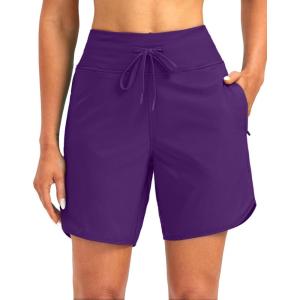 imageG Gradual Womens 7 Quick Dry High Waisted Swim Board Shorts with Zipper Pockets UPF 50 Beach Shorts for Women with LinerPurple