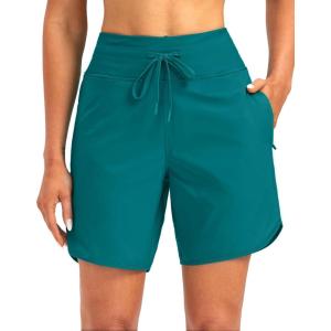 imageG Gradual Womens 7 Quick Dry High Waisted Swim Board Shorts with Zipper Pockets UPF 50 Beach Shorts for Women with LinerTeal