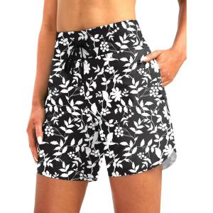 imageG Gradual Womens 7 Quick Dry High Waisted Swim Board Shorts with Zipper Pockets UPF 50 Beach Shorts for Women with LinerWhite Flower