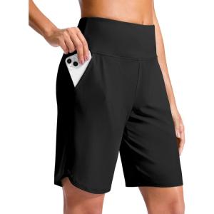 imageG Gradual Womens 9 Long Swim Board Shorts High Waisted Quick Dry Beach Swimming Shorts for Women with Pockets LinerBlack