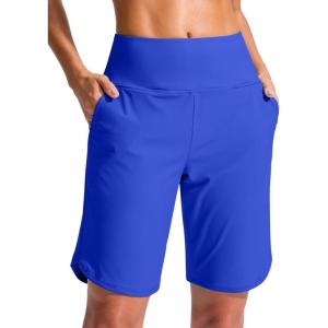 imageG Gradual Womens 9 Long Swim Board Shorts High Waisted Quick Dry Beach Swimming Shorts for Women with Pockets LinerBlue
