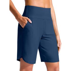 imageG Gradual Womens 9 Long Swim Board Shorts High Waisted Quick Dry Beach Swimming Shorts for Women with Pockets LinerDark Blue