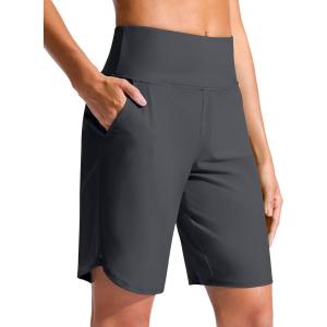 imageG Gradual Womens 9 Long Swim Board Shorts High Waisted Quick Dry Beach Swimming Shorts for Women with Pockets LinerDark Grey