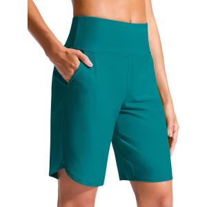 imageG Gradual Womens 9 Long Swim Board Shorts High Waisted Quick Dry Beach Swimming Shorts for Women with Pockets LinerLake Blue