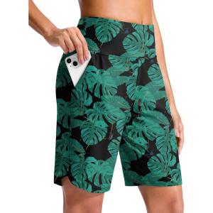 imageG Gradual Womens 9 Long Swim Board Shorts High Waisted Quick Dry Beach Swimming Shorts for Women with Pockets LinerLeaf