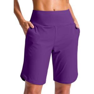 imageG Gradual Womens 9 Long Swim Board Shorts High Waisted Quick Dry Beach Swimming Shorts for Women with Pockets LinerPurple