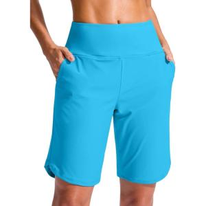 imageG Gradual Womens 9 Long Swim Board Shorts High Waisted Quick Dry Beach Swimming Shorts for Women with Pockets LinerSky Blue