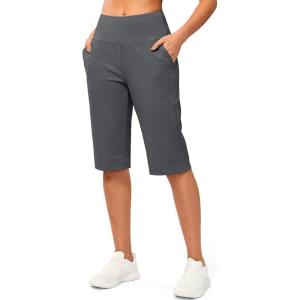 imageG Gradual Womens Bermuda Long Shorts 14 Knee Length Capris with Pockets High Waisted Athletic Casual Shorts for WomenDark Grey